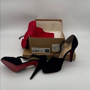 Christian Louboutin Drapiday 120 Black Suede  Heels with Box and Bag Never Worn